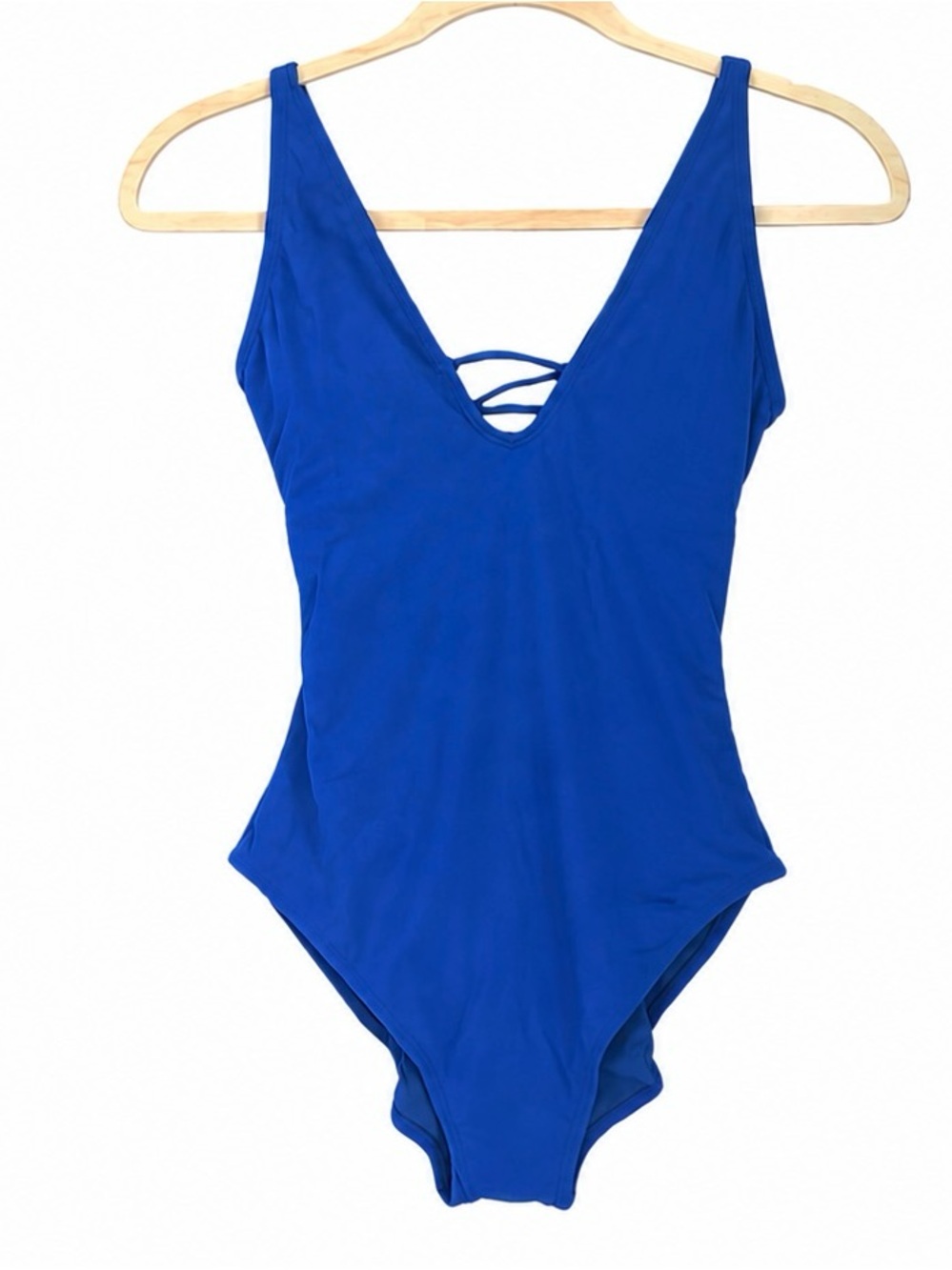 TA3 Plungey Swimsuit Sapphire Blue One-Piece Lace-Up Back Size Large - Picture 3 of 5